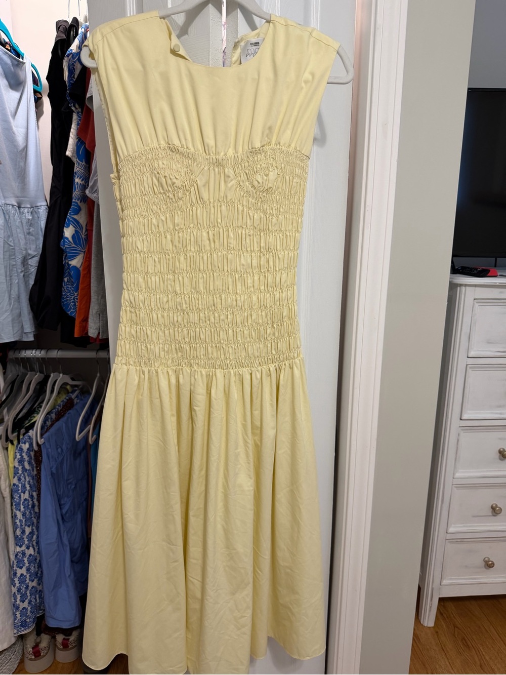 Soft Yellow Smocked Midi Dress - Feminine Summer Style